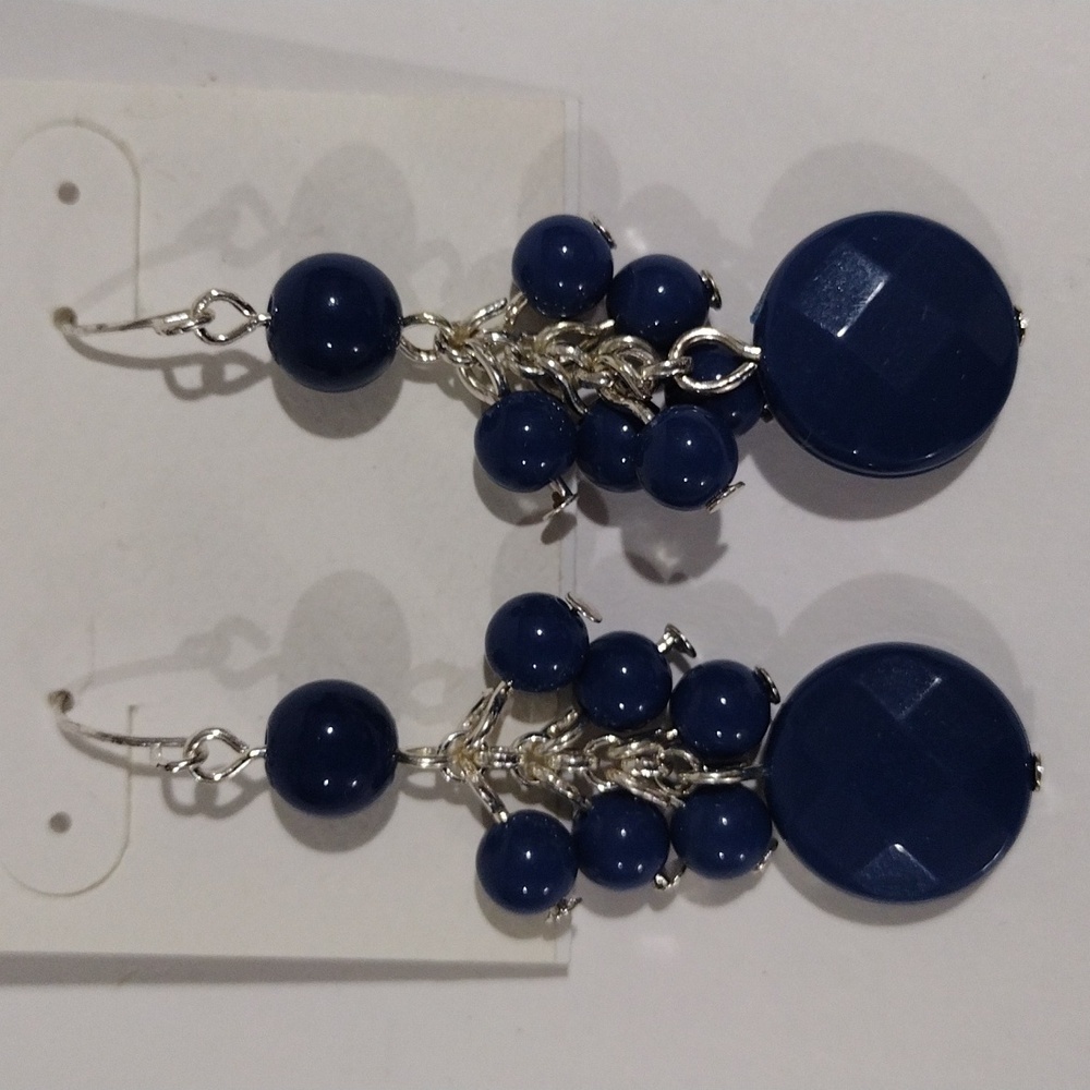 Croft & Barrow Blue Beaded Cluster Drop Dangle Earrings Women's Fashion Jewelry - Picture 3 of 7